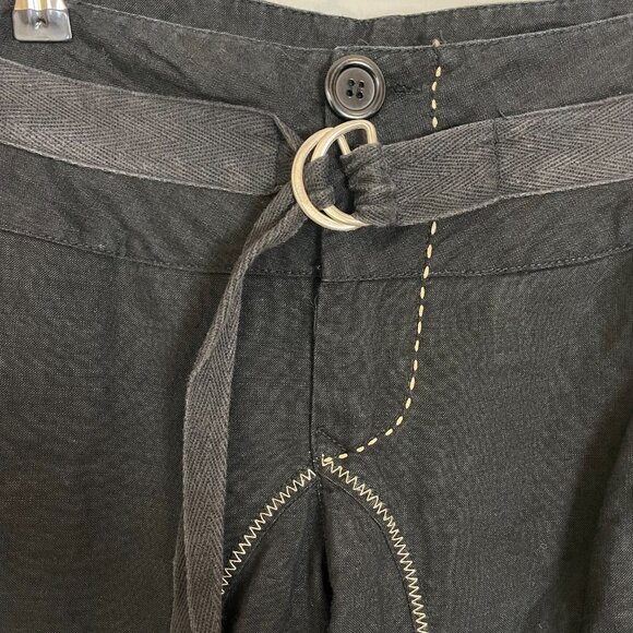 Black Pants Linen‎ Cotton Buckle Waist Size 2 Low Rise Cropped Skater Casual - Picture 10 of 13